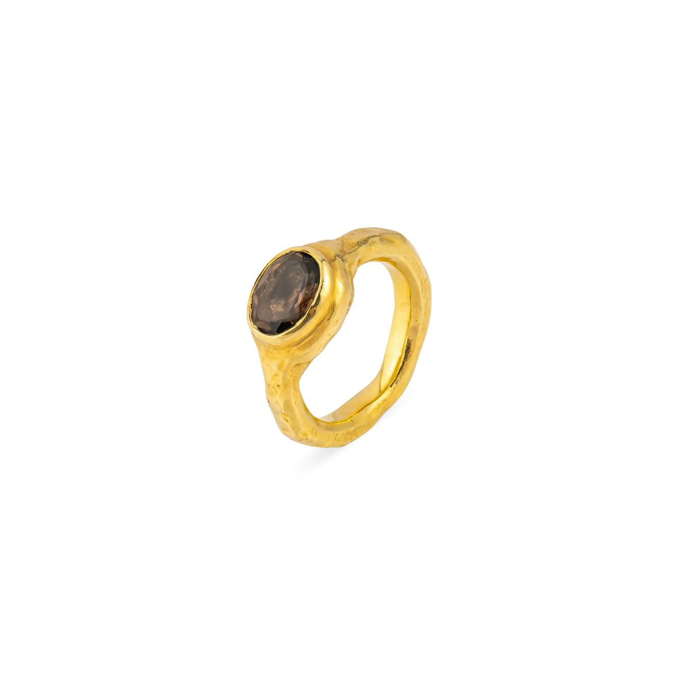 The Mineral Bar Позолоченное кольцо TEMEYA из серебра с дымчатым Кварцем gem kingdom золотистое тонкое кольцо lizzy с дымчатым кварцем