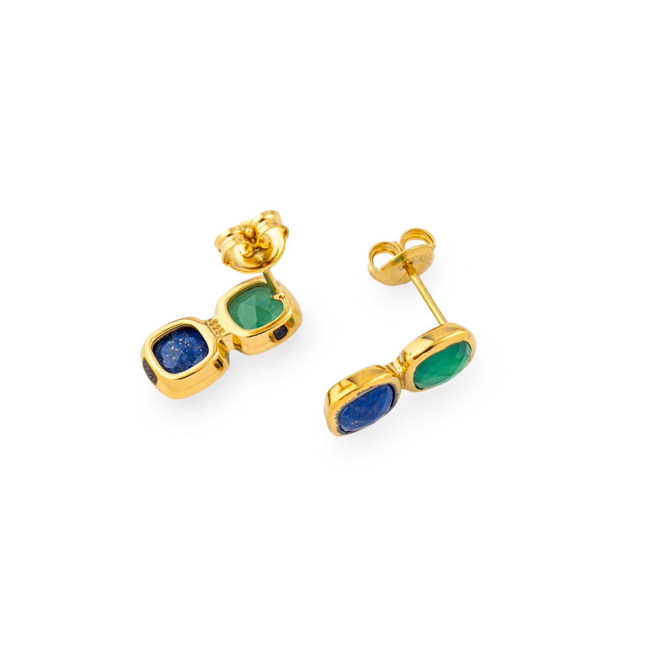 Wisteria Gems Позолоченные серьги из двух камней лазурита и зеленого оникса в форме мягкий квадрат wisteria gems кольцо из натуральных камней