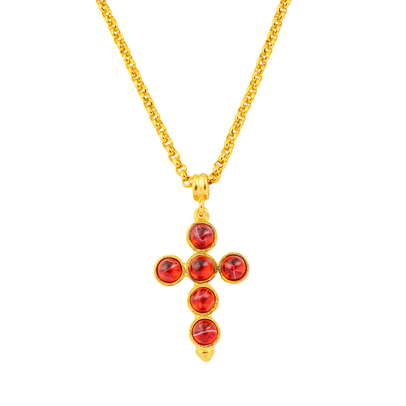Ben Amun Позолоченная цепочка с крестом из красных кристаллов плоская и тонкая позолоченная цепочка длиной до ключиц 14 к 18 к