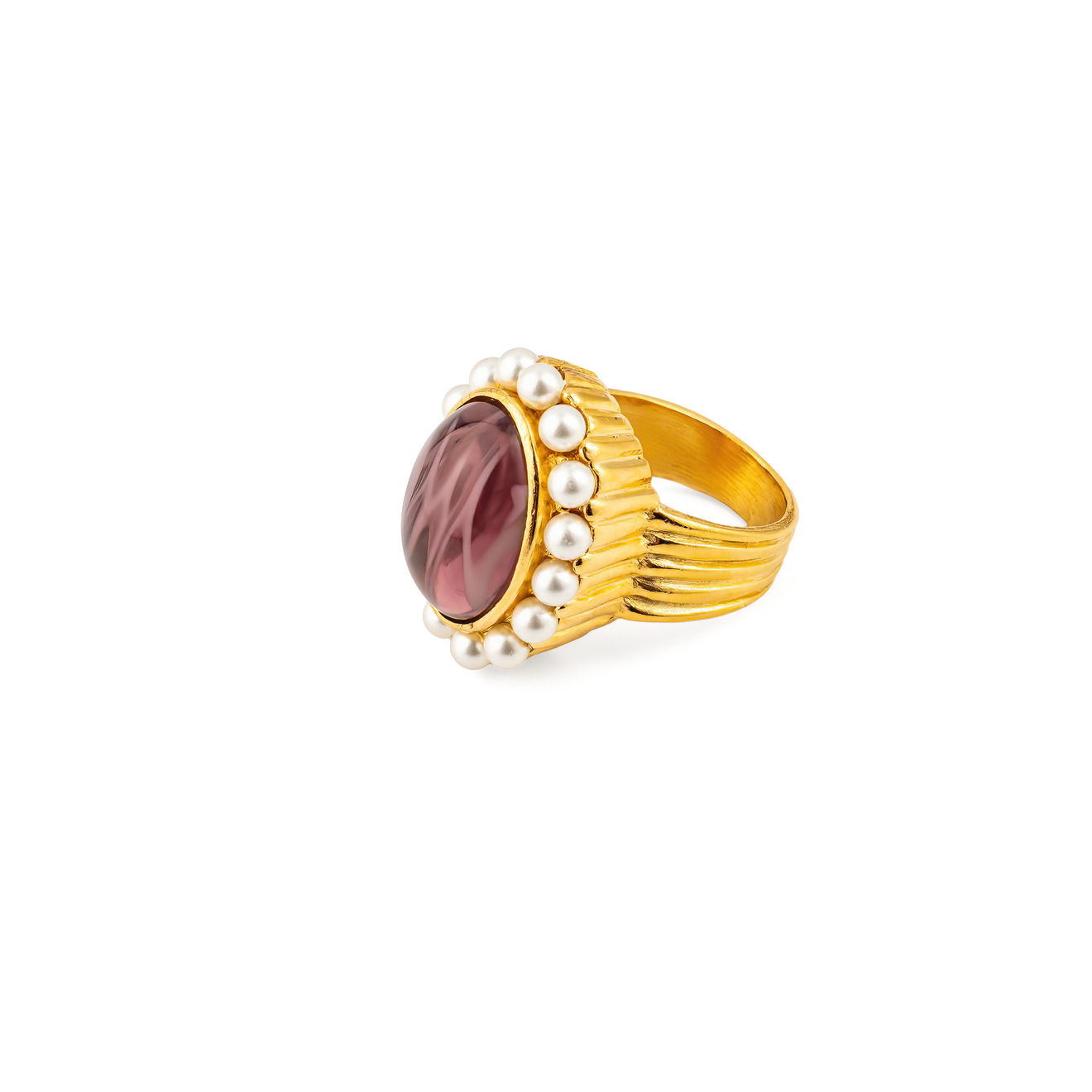 Ben Amun Позолоченное кольцо с кристаллами и жемчугом ben amun объемное позолоченное кольцо с кристаллами и жемчугом