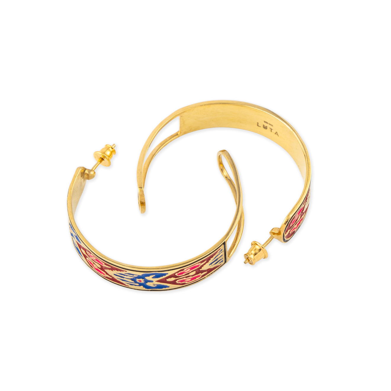 LUTA Jewelry Серебряные серьги-хупы Марокко с позолотой, розовой и синей эмалью