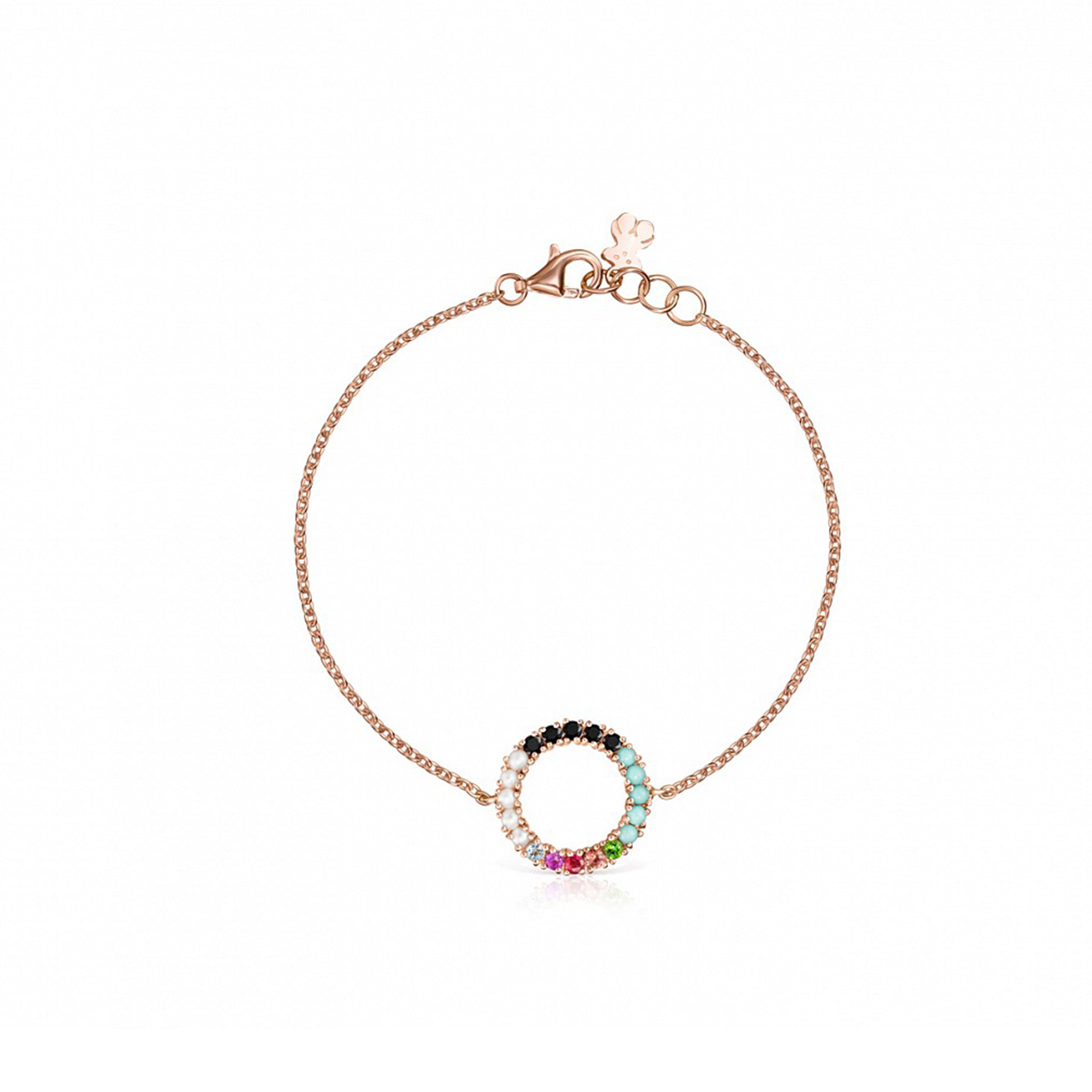 Straight bracelet made of silver with vermei coating and semiprecious stones