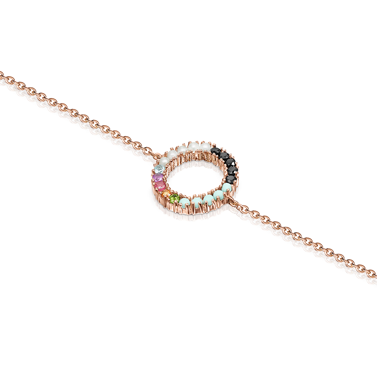 Straight bracelet made of silver with vermei coating and semiprecious stones