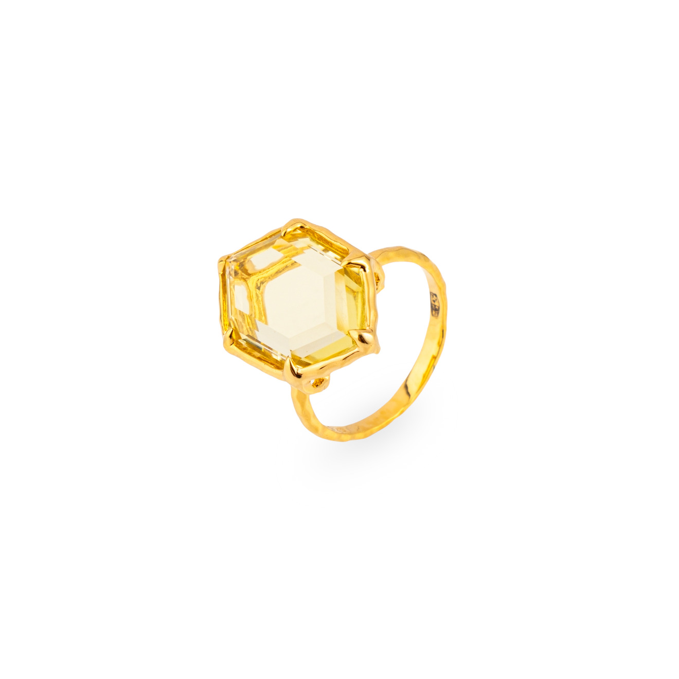 Wisteria Gems Позолоченное кольцо с шестиугольным лимонным кварцем