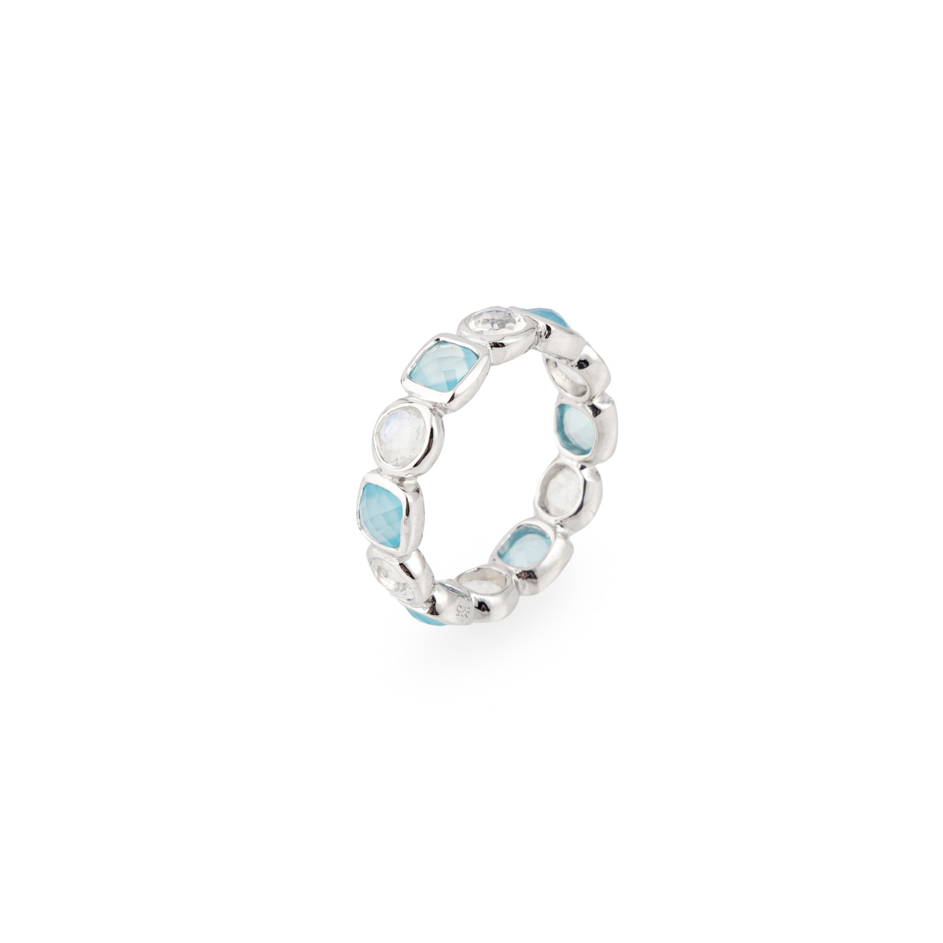 Wisteria Gems Серебряное кольцо из микса лунных камней и голубого халцедона