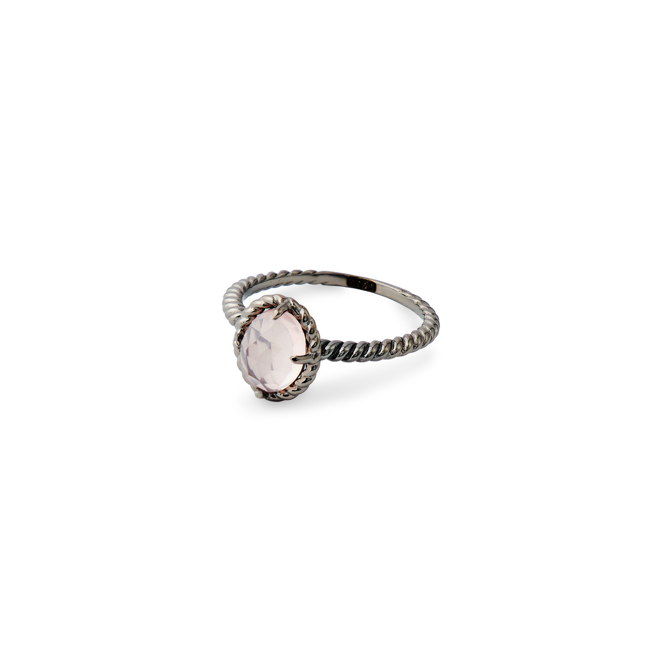 Wisteria Gems Серебряное чернёное кольцо плетёное с овальным розовым кварцем