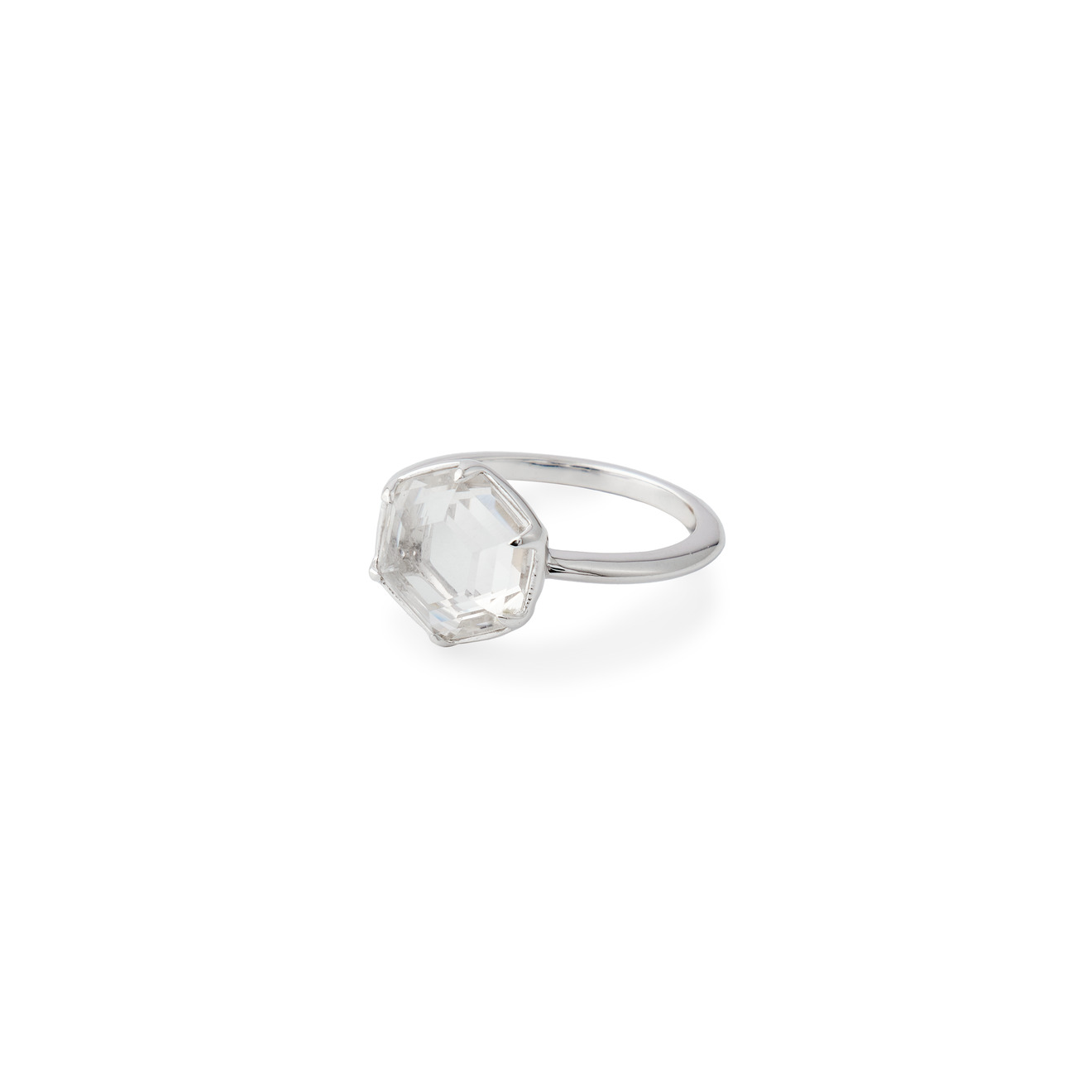цена Wisteria Gems Серебряное кольцо тонкое с крупным шестиугольным горным хрусталем