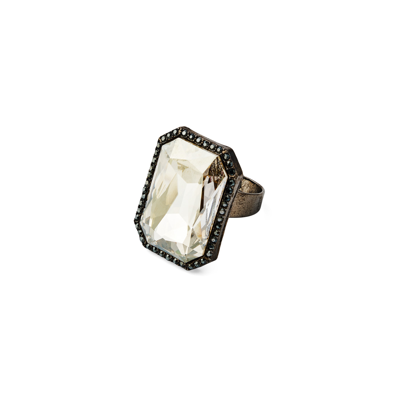 Herald Percy Кольцо с крупным коньячным кристаллом с паве из черных кристаллов herald percy золотистое кольцо с паве из черных и белых кристаллов
