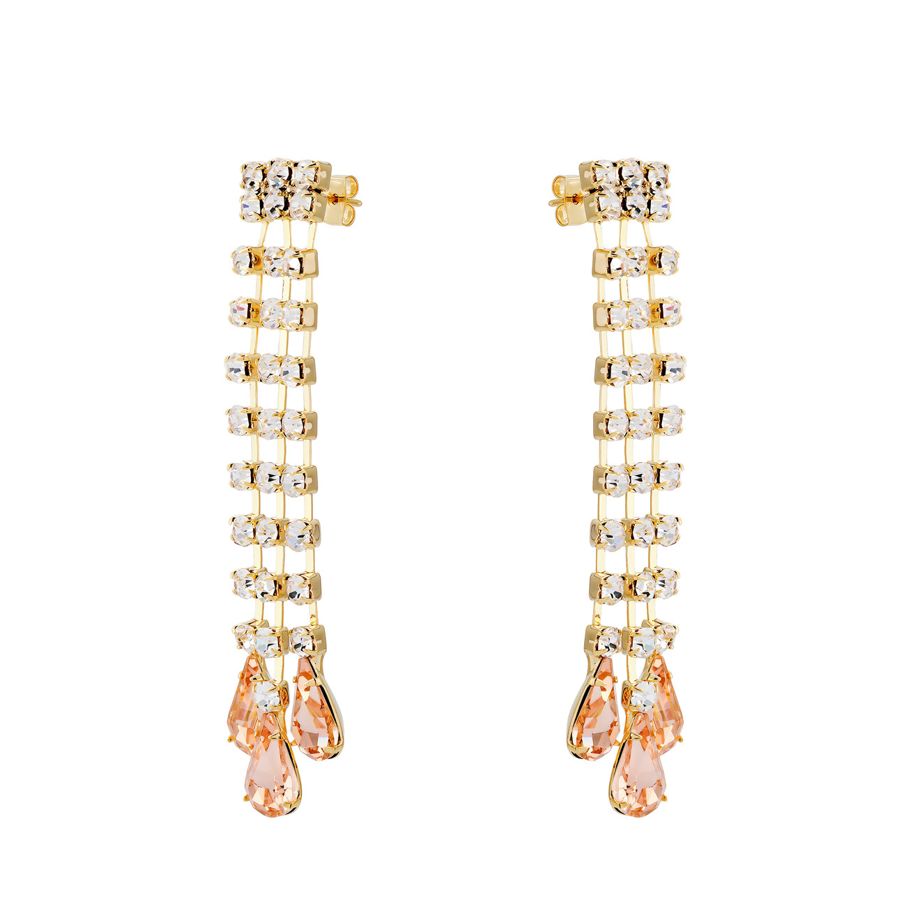 Herald Percy Золотистые серьги-дождики с дорожками из кристаллов и розовыми каплями herald percy серебристые серьги с дорожками кристаллов