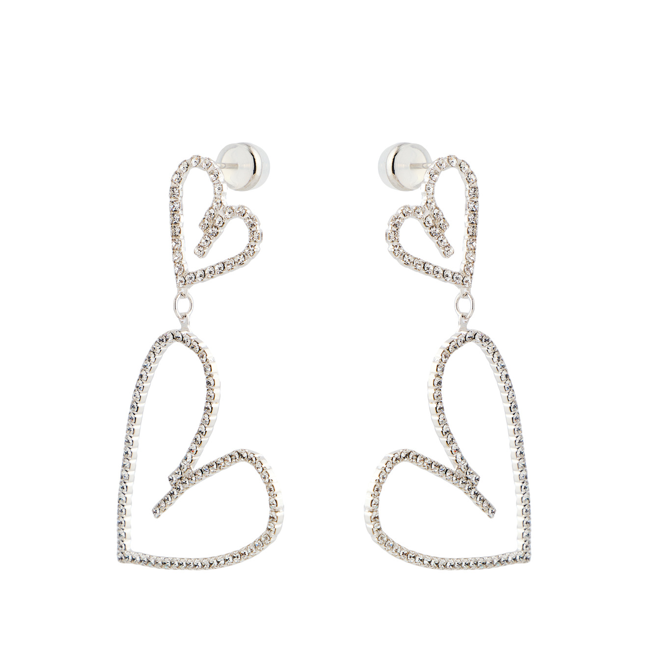 lisa smith серебристые двойные серьги сердца Herald Percy Серебристые тонкие серьги-сердца с кристаллами