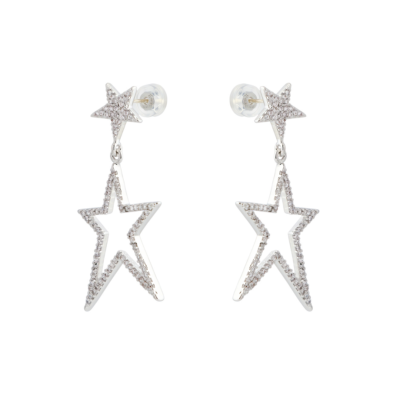 Herald Percy Серебристые тонкие серьги-звезды с кристаллами herald percy серебристые серьги звезды с кристаллами и белыми бусинами