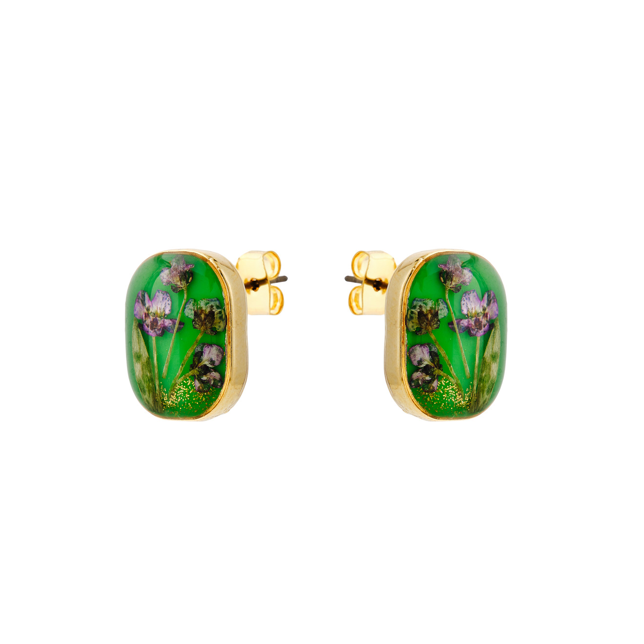 wisteria gems жемчужные серьги кольца Wisteria Gems Золотистые зеленые серьги с фиолетовыми цветками
