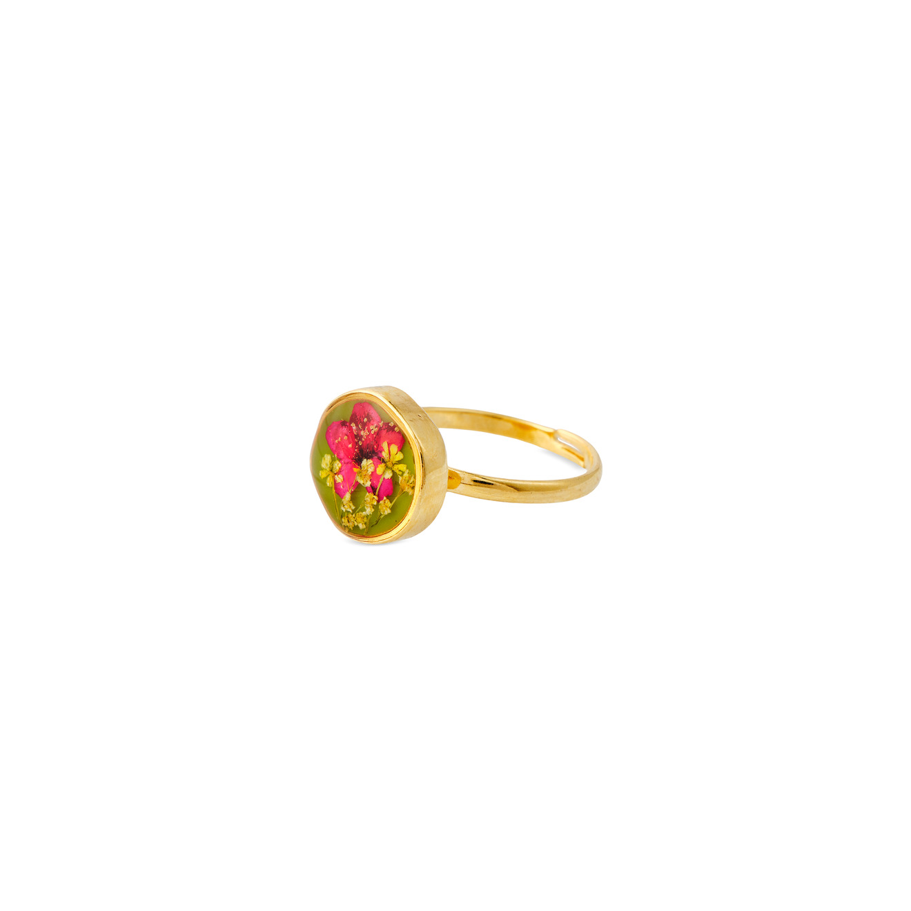 Wisteria Gems Маленькое золотистое зеленое круглое кольцо с красным цветком wisteria gems золотистое колье с жемчугом