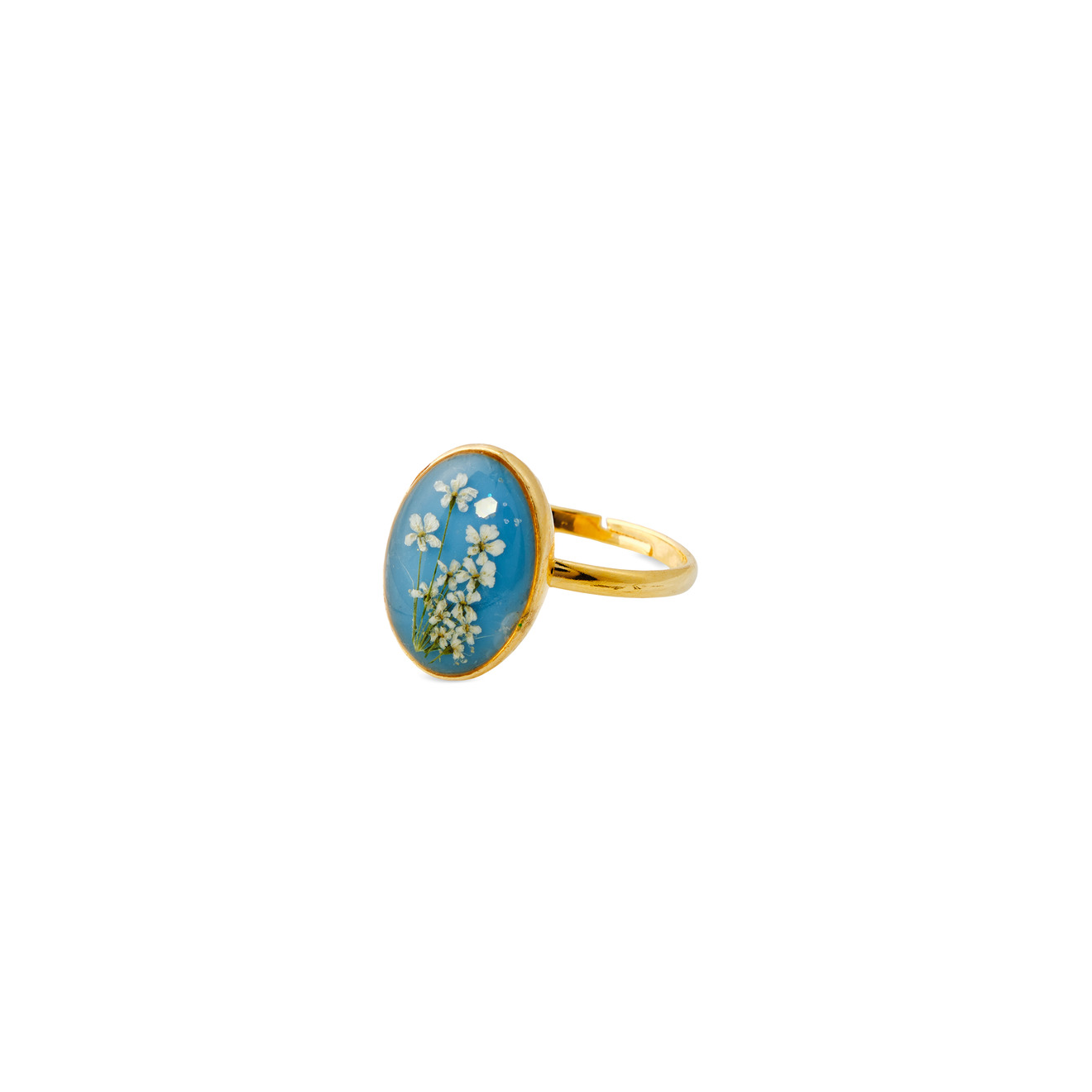Wisteria Gems Золотистое овальное голубое кольцо с белыми цветками wisteria gems золотистое колье с вставками из малахита