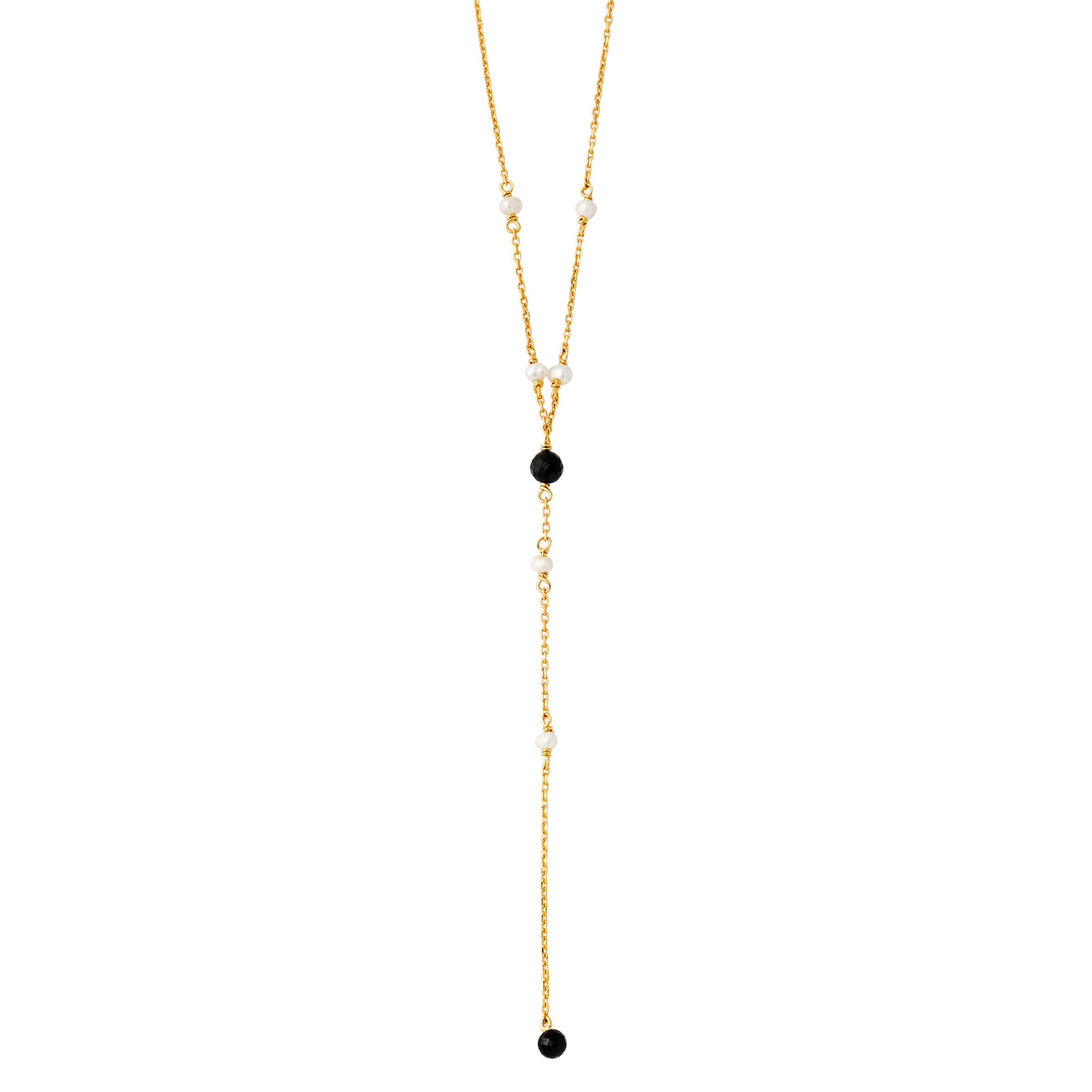 Wisteria Gems Длинное позолоченное колье-галстук из серебра с чёрной шпинелью и жемчугом wisteria gems золотистое колье с жемчугом