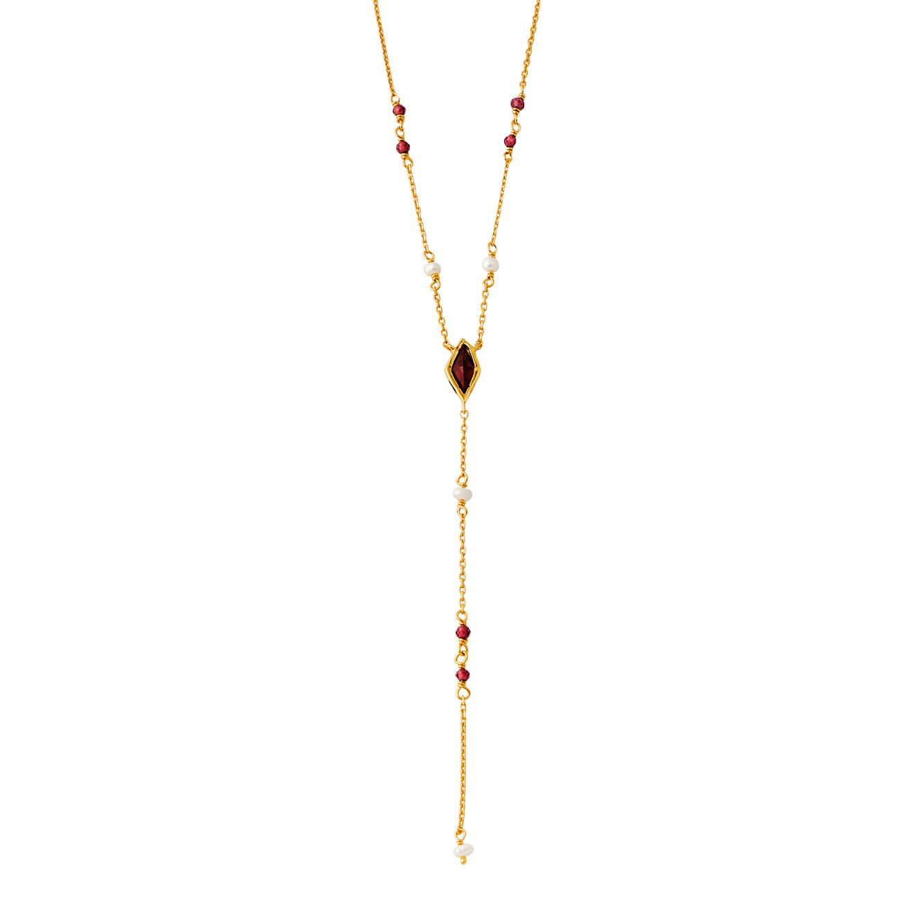 Wisteria Gems Длинное позолоченное колье-галстук из серебра с жемчугом и вставками из граната wisteria gems золотой чокер из граната