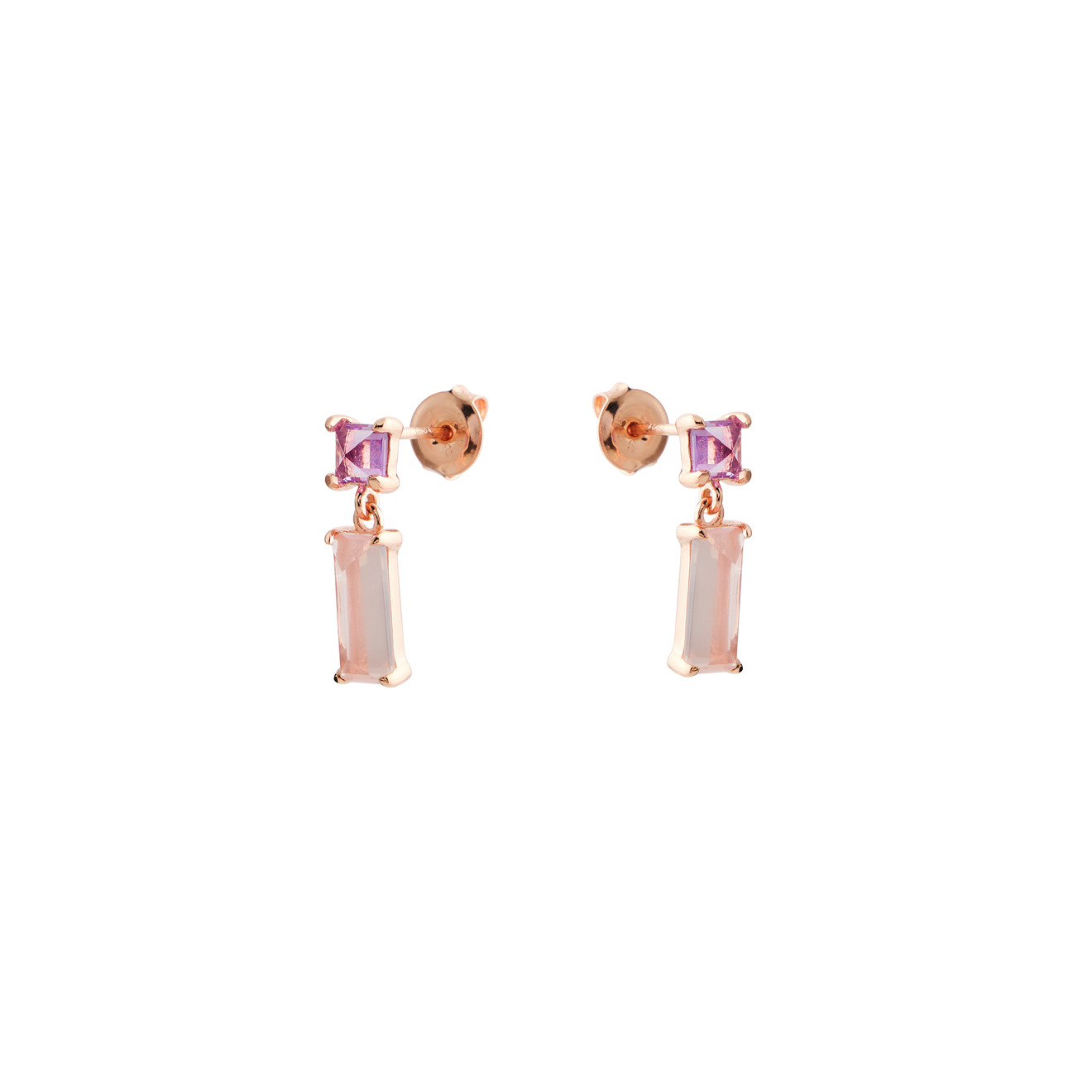 Wisteria Gems Позолоченные серьги с квадратным аметистом и прямоугольным розовым кварцем boheme серьги gobi с розовым кварцем