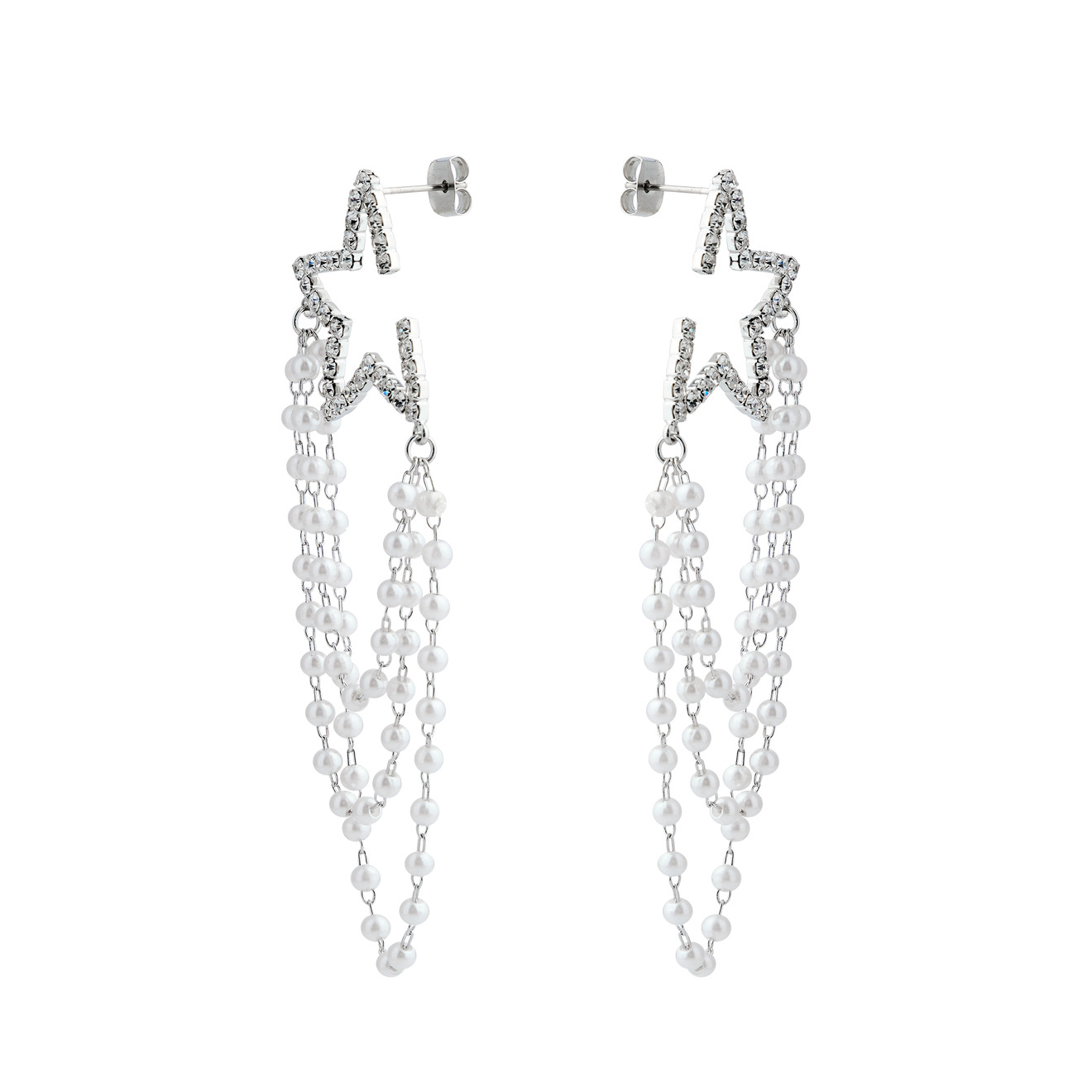 Herald Percy Серебристые серьги-звезды с кристаллами и белыми бусинами aqua серебристые серьги с белыми бусинами
