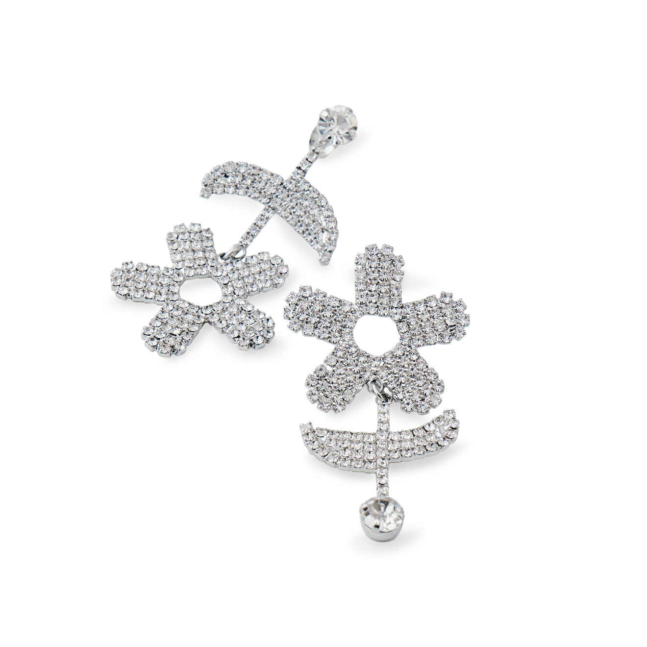 herald percy классические серебристые дутые серьги колечки с овальными кристаллами Herald Percy Серебристые серьги-цветы с кристаллами