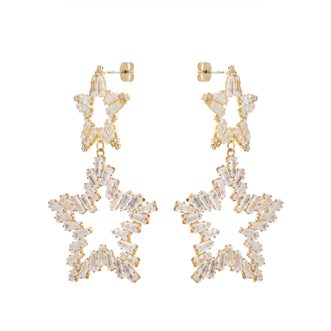 Herald Percy Золотистые серьги из двух звезд с кристаллами lisa smith золотистые серьги из четырех кристаллов