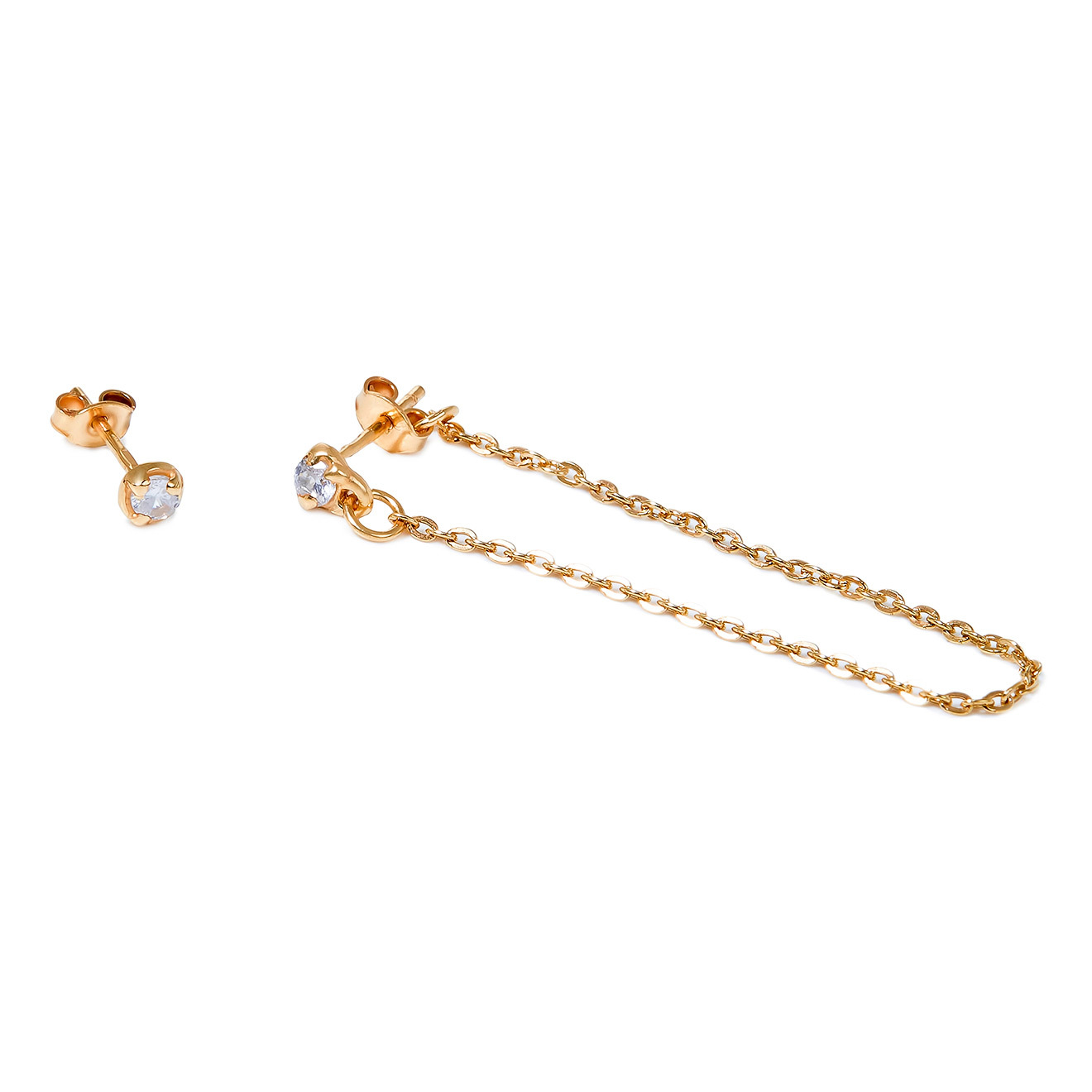 Gold-plated asymmetric earrings with a chain