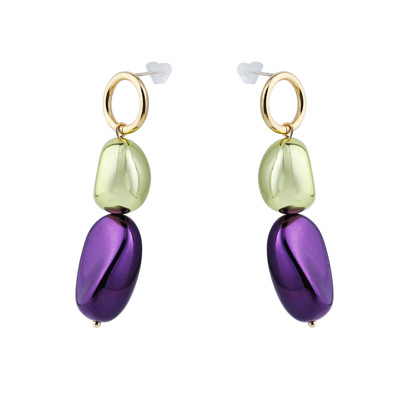 Free Form Jewelry Золотистые серьги с фиолетовым камнем