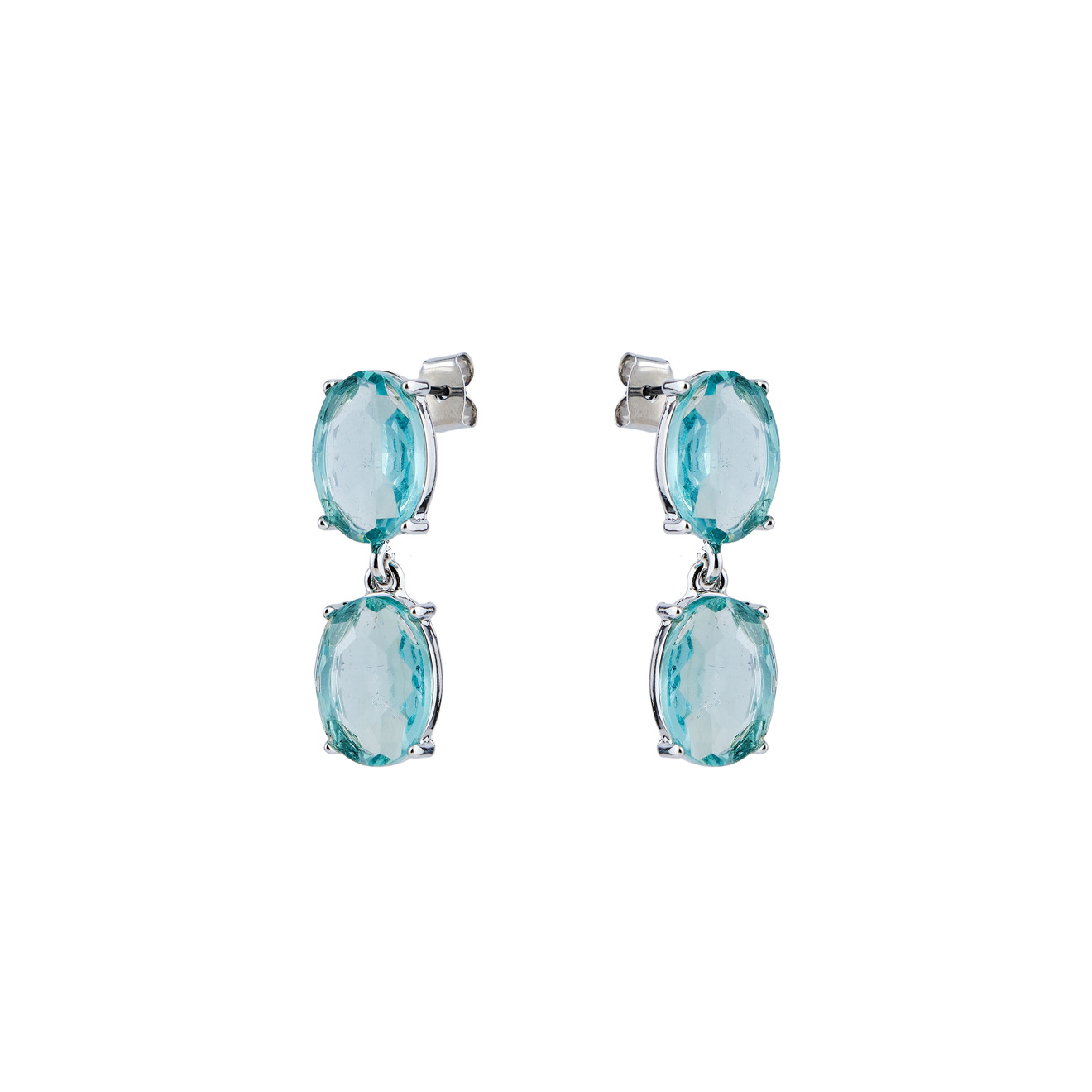 цена Free Form Jewelry Серебристые серьги с двумя светло-голубыми кристаллами