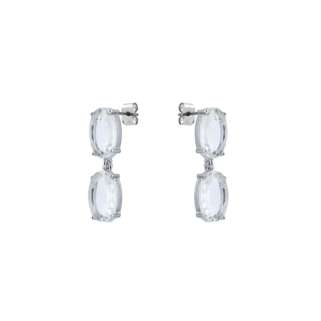 Free Form Jewelry Серебристые серьги с двумя кристаллами цена и фото