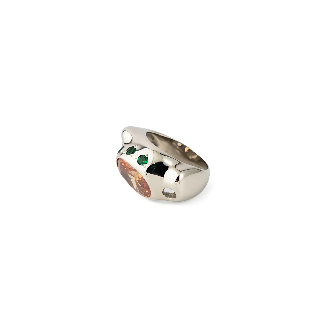 Janashia Серебристое кольцо Ava волнообразной формы со вставками из разноцветных фианитов janashia серебристые серьги bella изогнутой офрмы со вставками из цветных фианитав