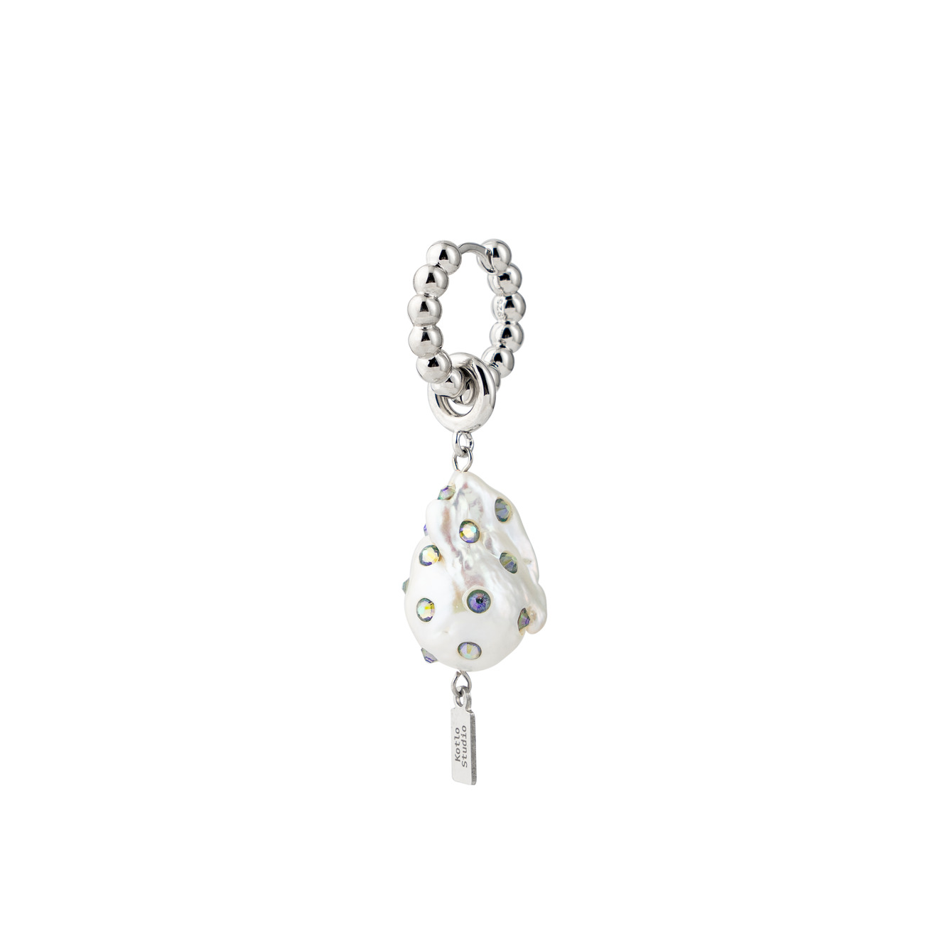ringstone ожерелье из оникса с барочной жемчужиной Kotlo Studio Baroque Tear Silver. Моносерьга с барочной жемчужиной в кристаллах
