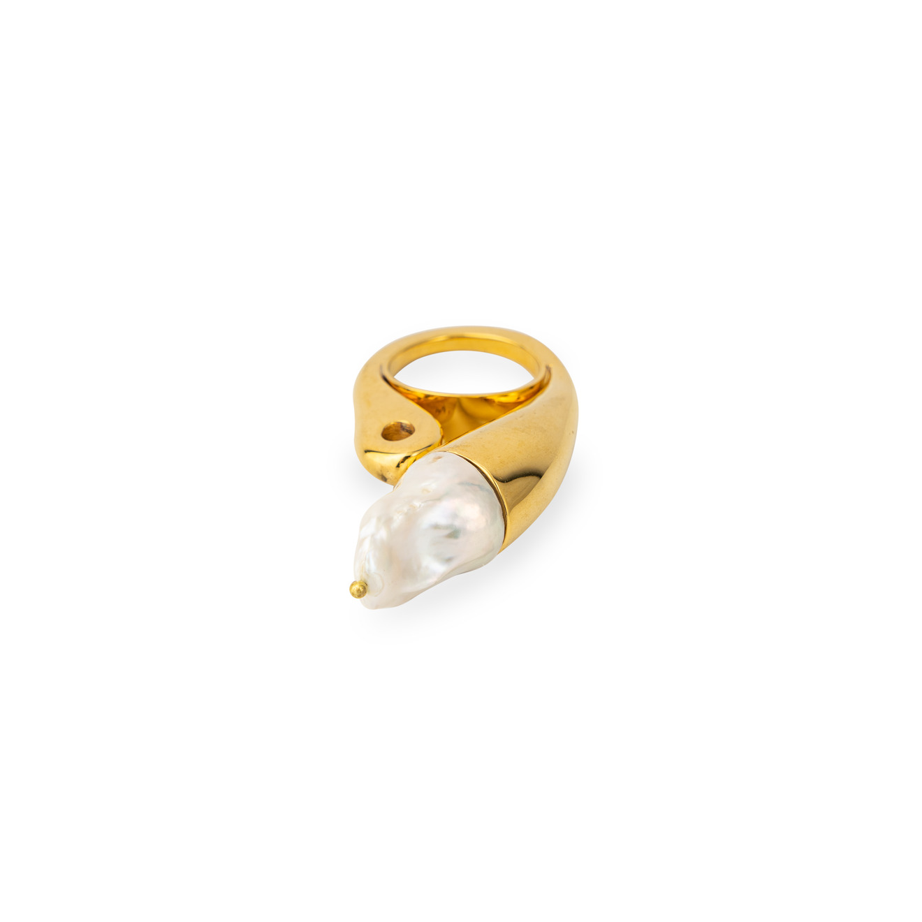 Janashia Объемное позолоченное кольцо с жемчугом janashia серебристые серьги bella изогнутой офрмы со вставками из цветных фианитав