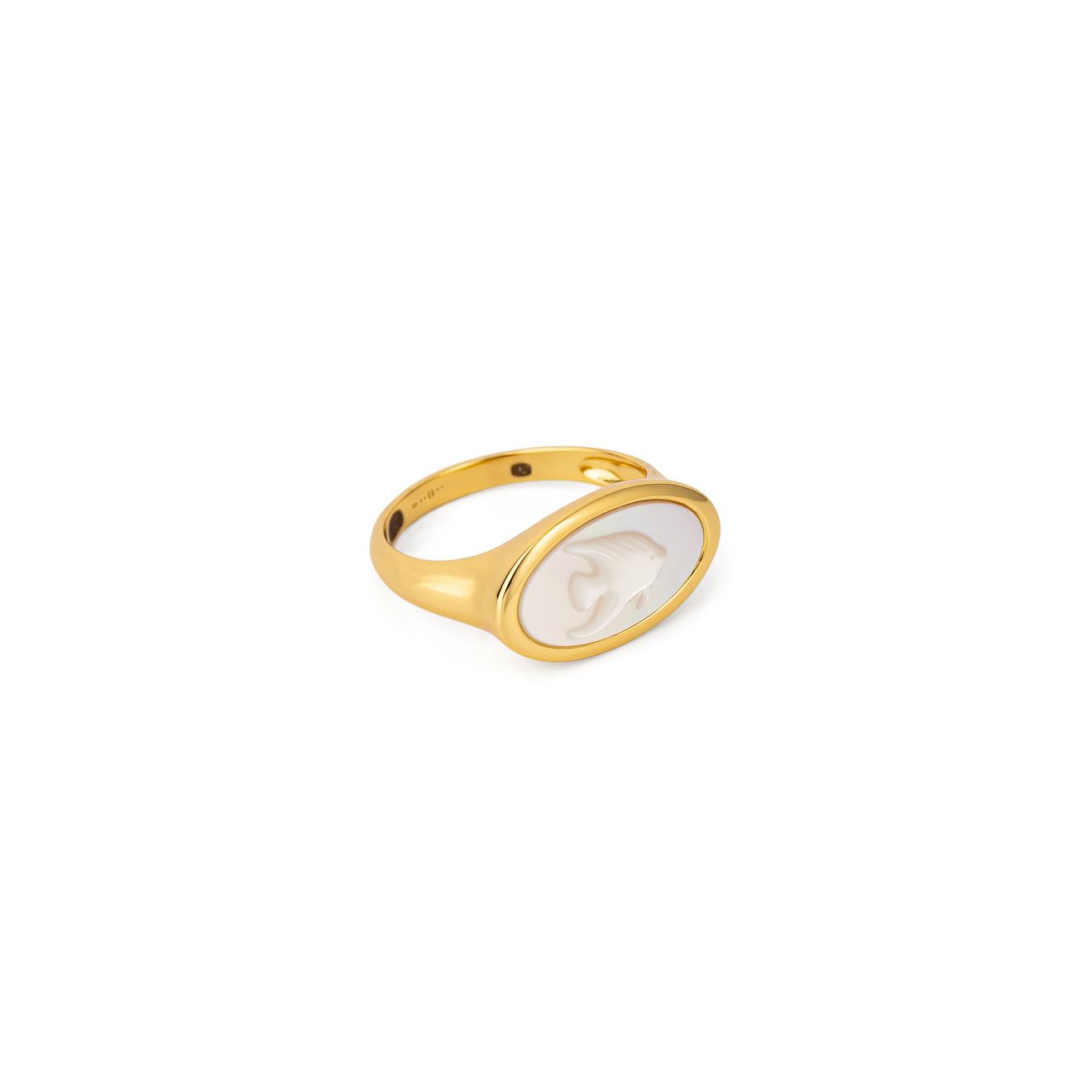 ESHVI Позолоченное кольцо-печатка с перламутром с рыбкой ringstone позолоченное кольцо печатка blank из серебра