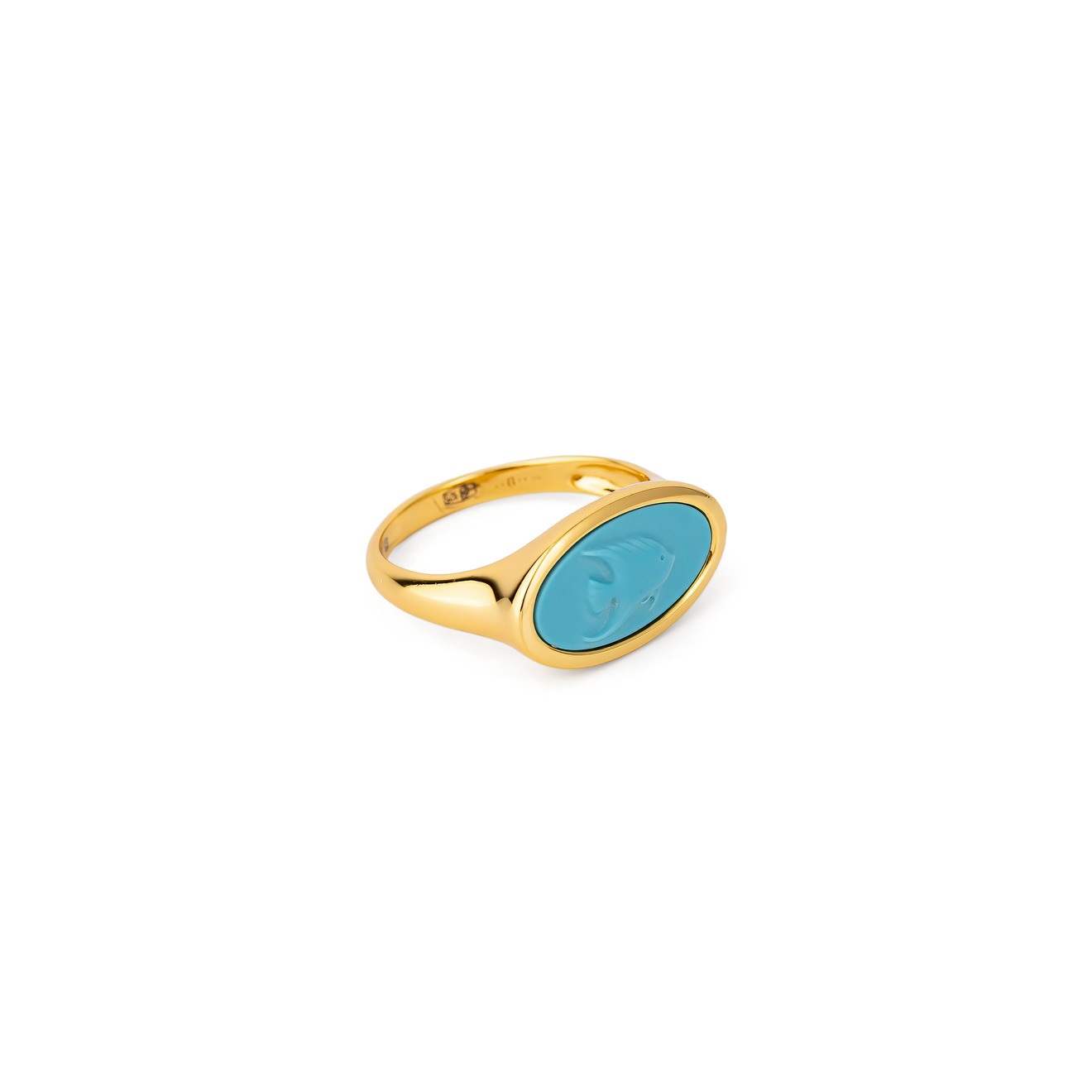 ESHVI Позолоченное кольцо печатка с бирюзой с рыбкой ringstone позолоченное кольцо печатка blank из серебра