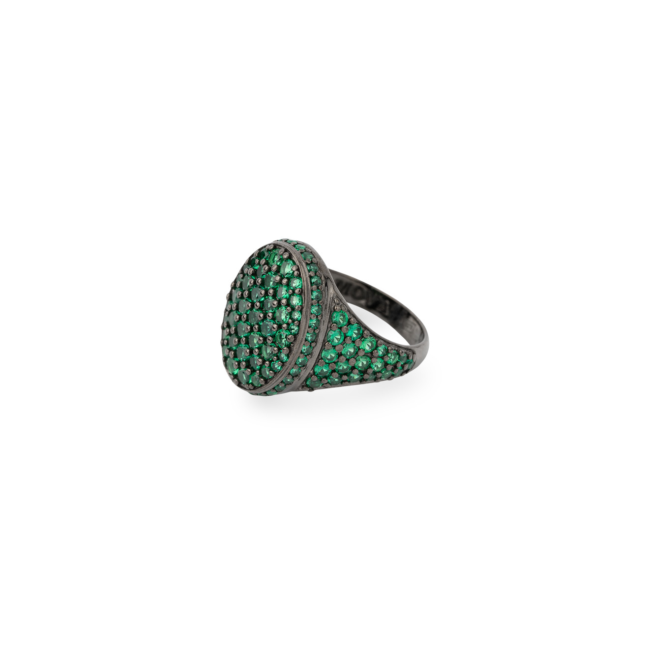 кольцо с фианитами из серебра AMOVA Кольцо-печатка из серебра с зелеными фианитами