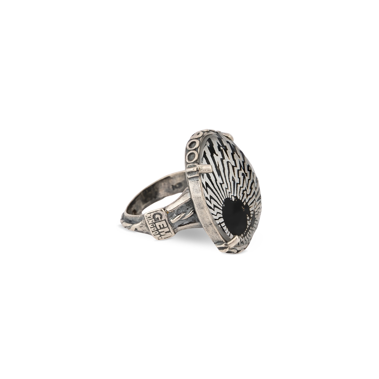 gem kingdom тонкое кольцо из серебра lizzy с синим агатом Gem Kingdom Черно-белое кольцо из серебра с ручной росписью