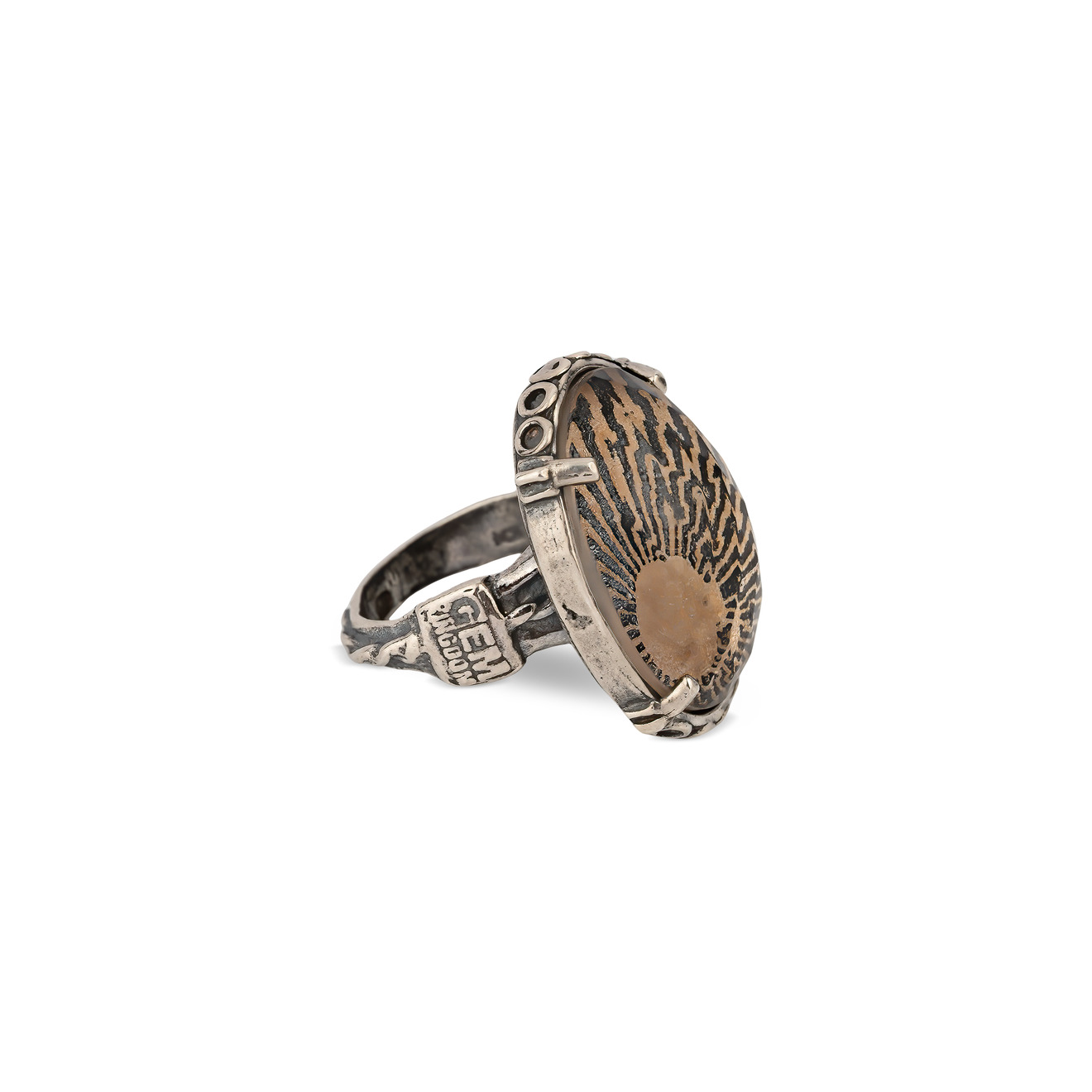 gem kingdom кольцо из серебра с богемским хрусталем и рисунком грифона Gem Kingdom Бежево-черное кольцо из серебра с ручной росписью