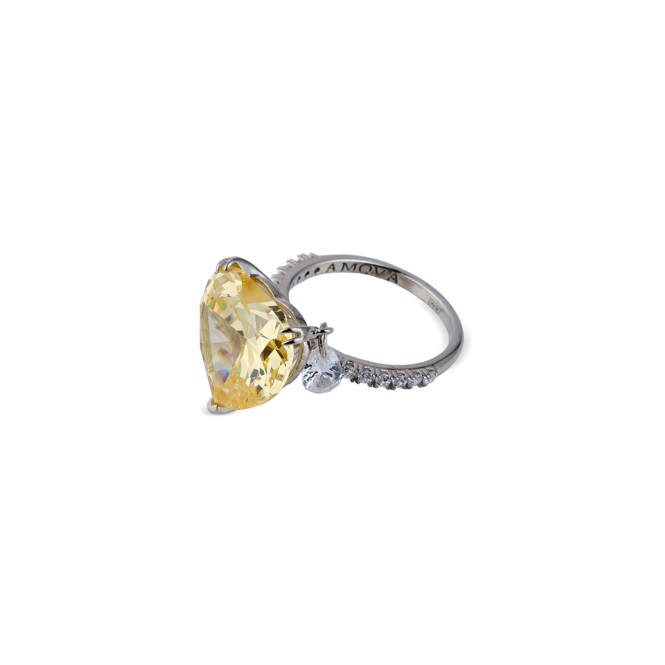 AMOVA Кольцо с желтым фабулитом в форме сердца с подвеской amova кольцо с фабулитом имитация бриллианта