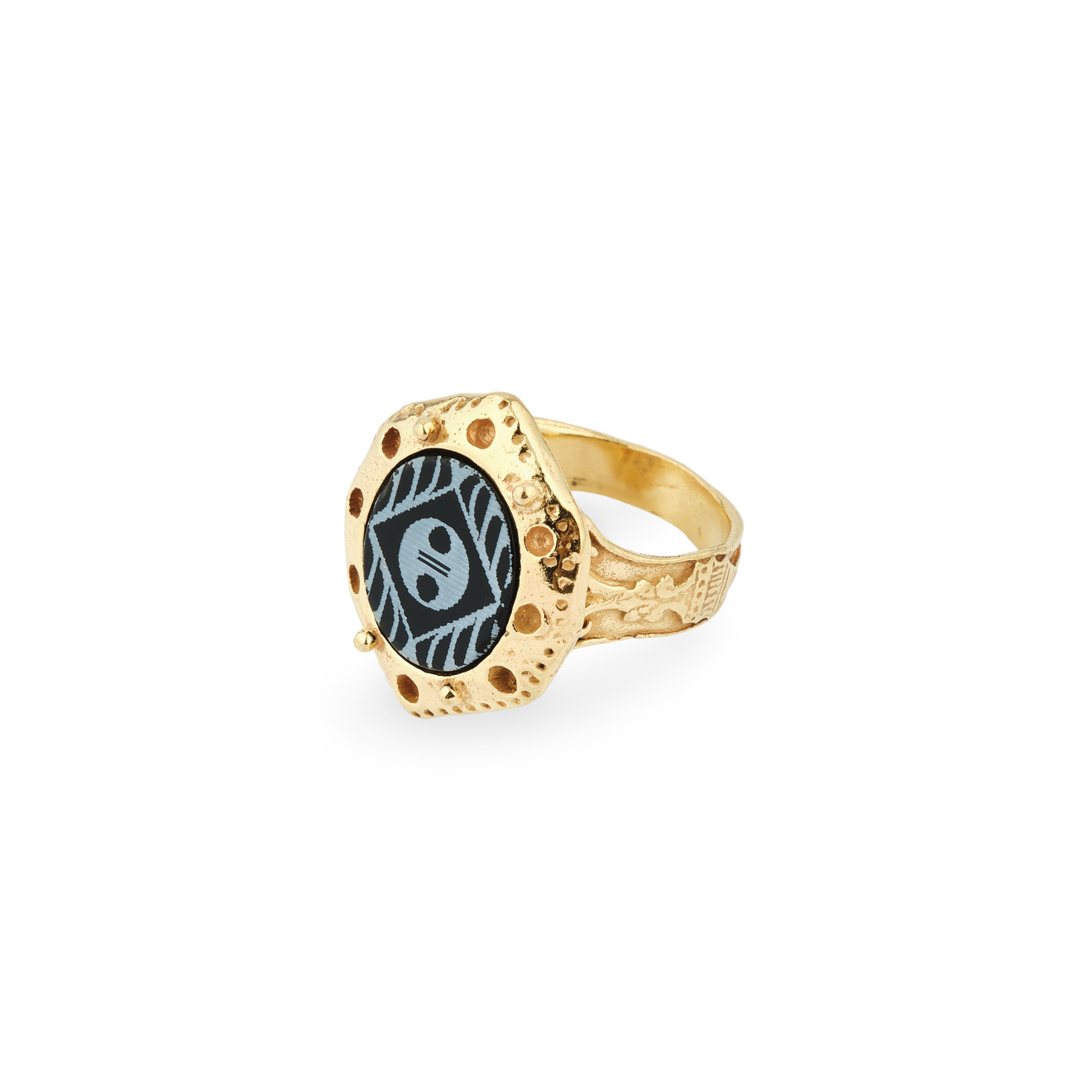 Gem Kingdom Позолоченное кольцо с ониксом gem kingdom позолоченное колье с вставкой из круглого черного кристалла