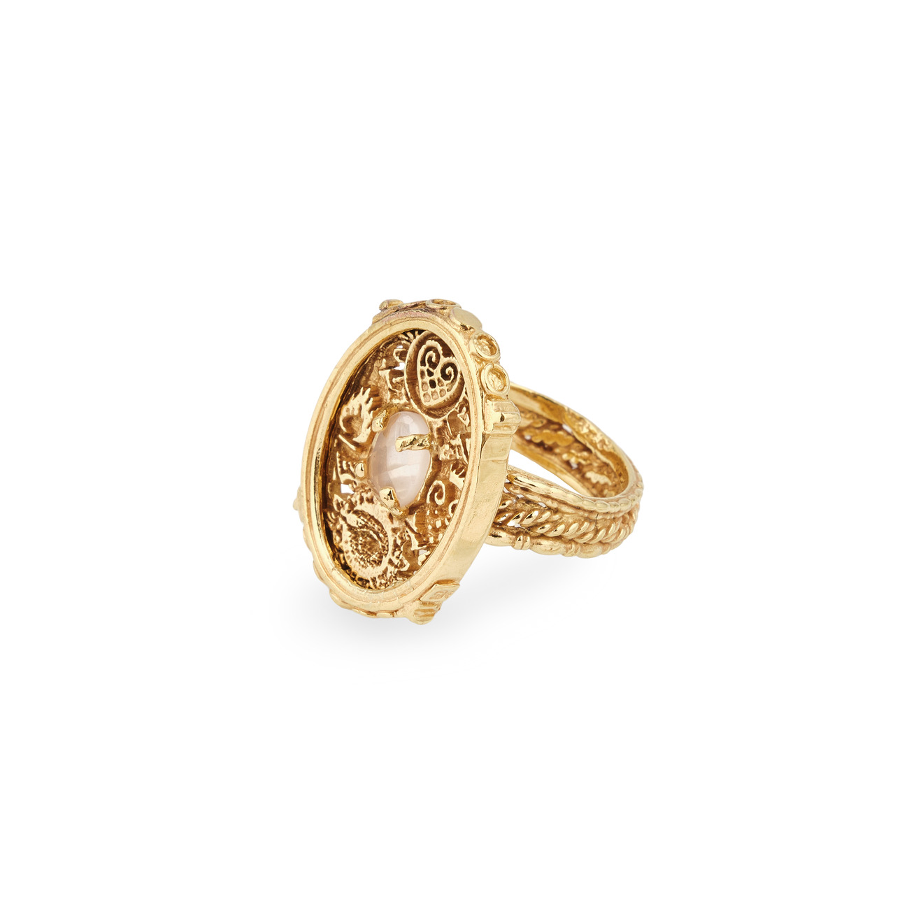 Gem Kingdom Позолоченное кольцо с розовым кварцем gem kingdom золотистое кольцо с зеленым агатом