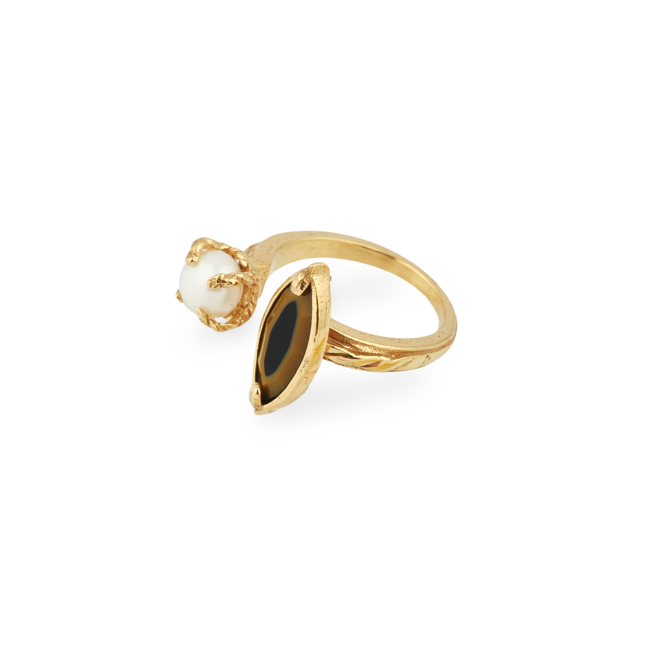 Gem Kingdom Позолоченное открытое кольцо с жемчугом gem kingdom золотистое кольцо с зеленым агатом