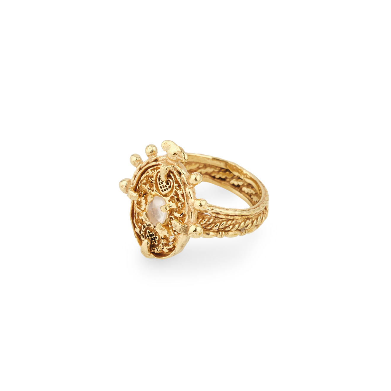 Gem Kingdom Позолоченное кольцо с узорами и розовым кварцем gem kingdom золотистое тонкое кольцо lizzy с дымчатым кварцем