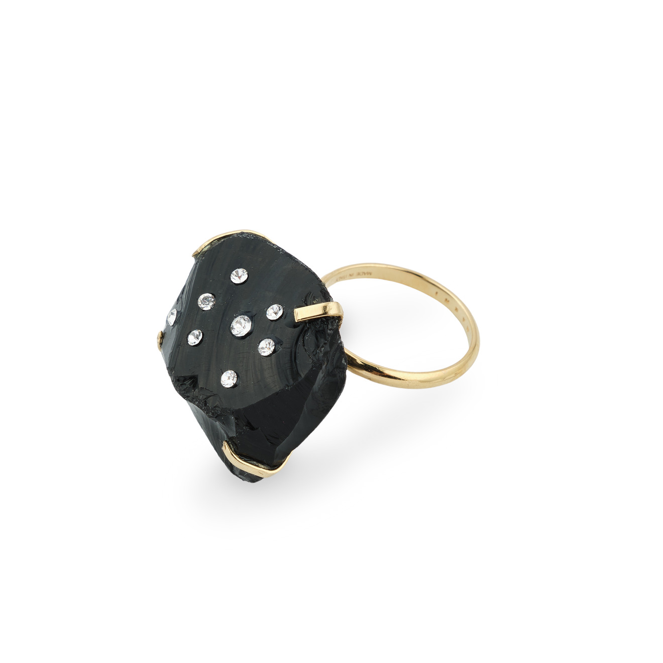 Marni Золотистое кольцо с крупным черным обсидианом aqua бисерное кольцо с черным смайлом
