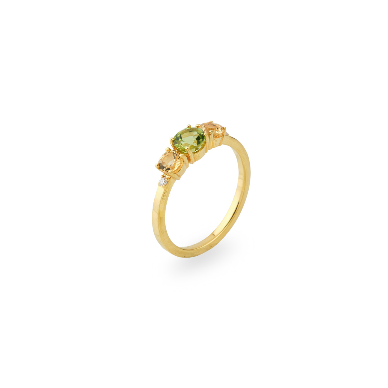 KRASHE jewellery Позолоченное кольцо Liebe, liebe, amore, amore с хризолитом и муассанитами цена и фото