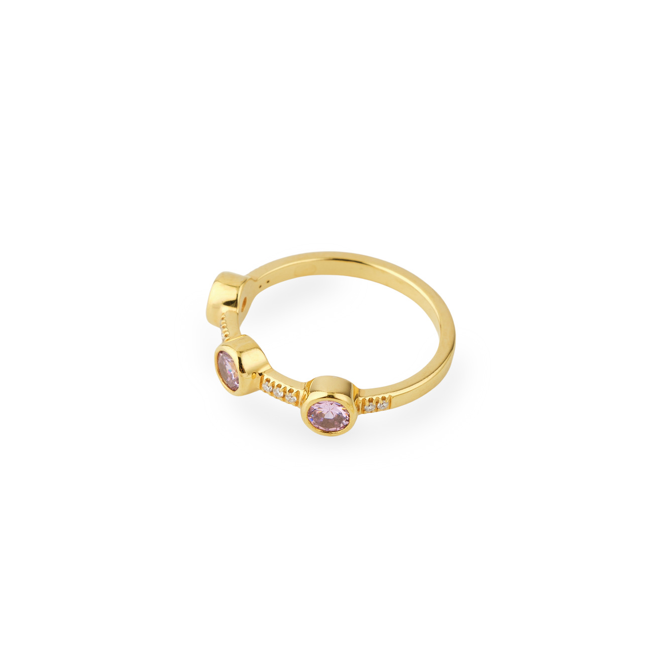 позолоченное кольцо с зеленым кристаллом KRASHE jewellery Позолоченное кольцо «Кристаллы поярче» с розовым кристаллом и муассанитами