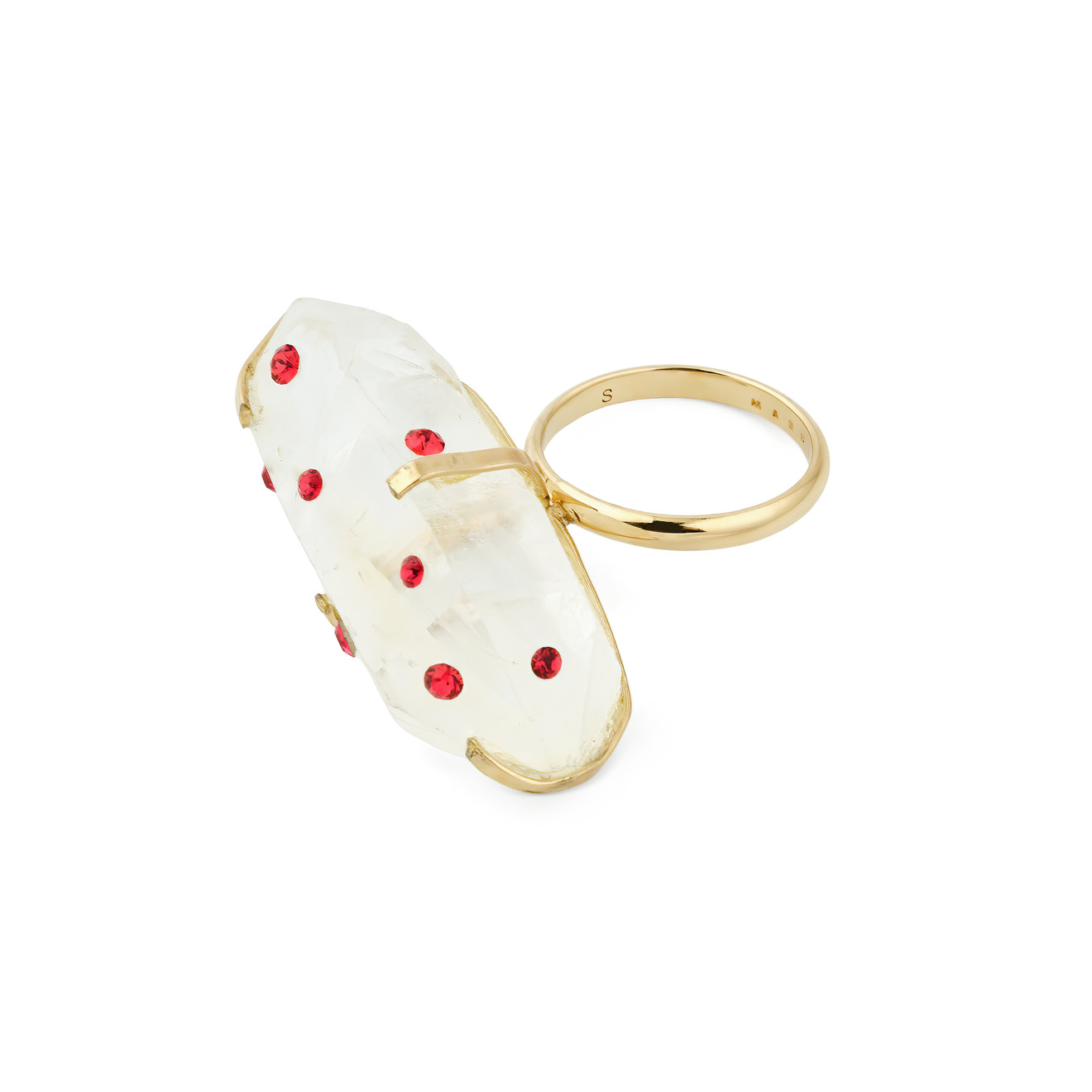 Marni Золотистое кольцо с крупным белым кристаллом с красными вкраплениями marni золотистое кольцо с крупным черным обсидианом