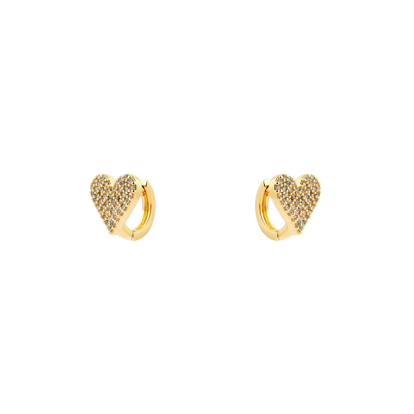 Free Form Jewelry Золотистые серьги в форме сердечка с паве из кристаллов и шариками