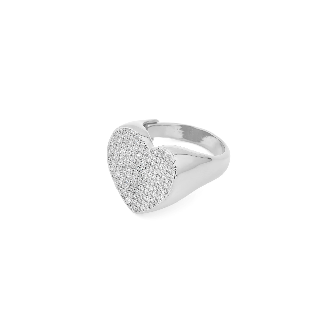 Free Form Jewelry Серебристое кольцо-печатка в форме сердца с кристаллами кольцо free form jewelry серебристое узкое дутое 1 шт