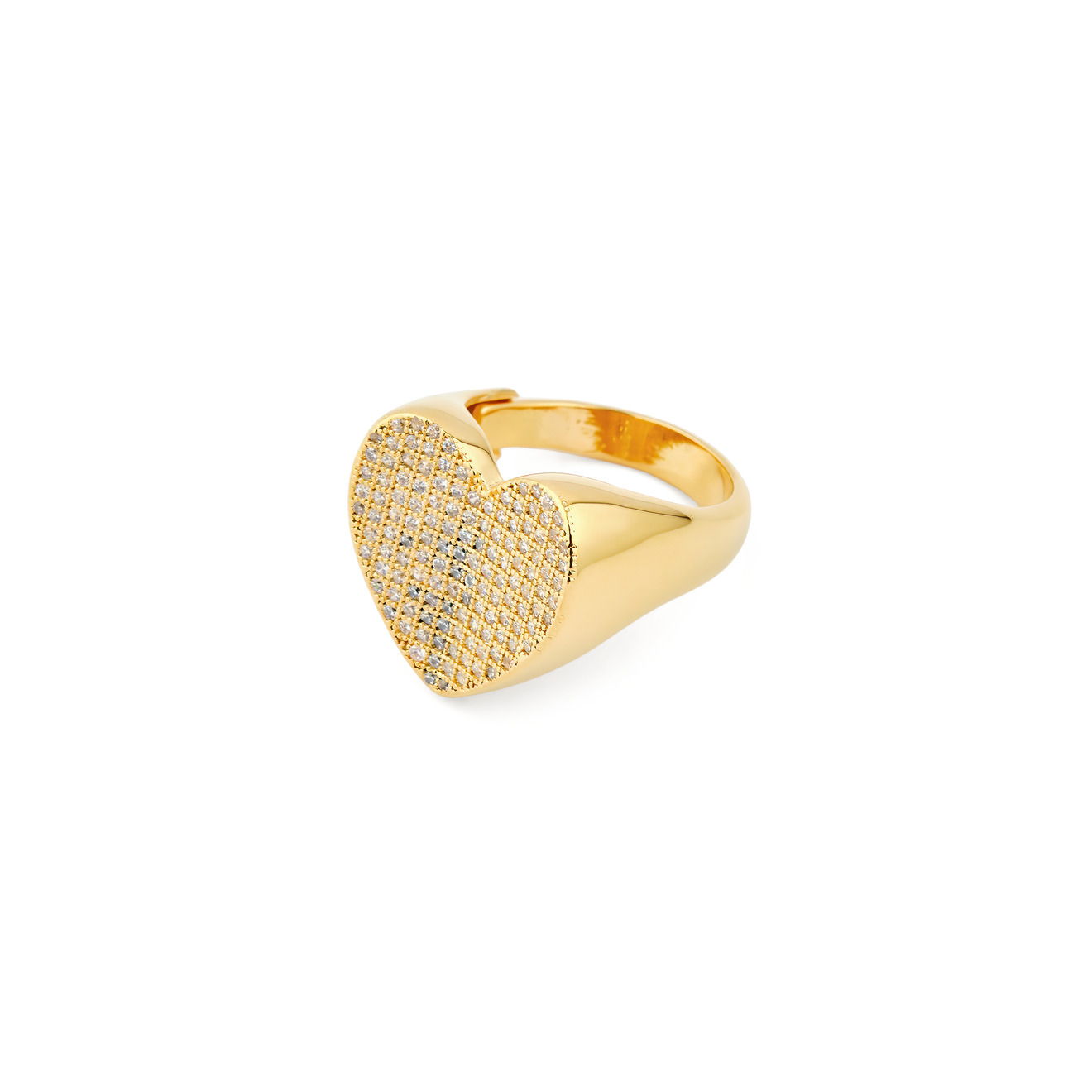 цена Free Form Jewelry Золотистое кольцо-печатка в форме сердца с кристаллами