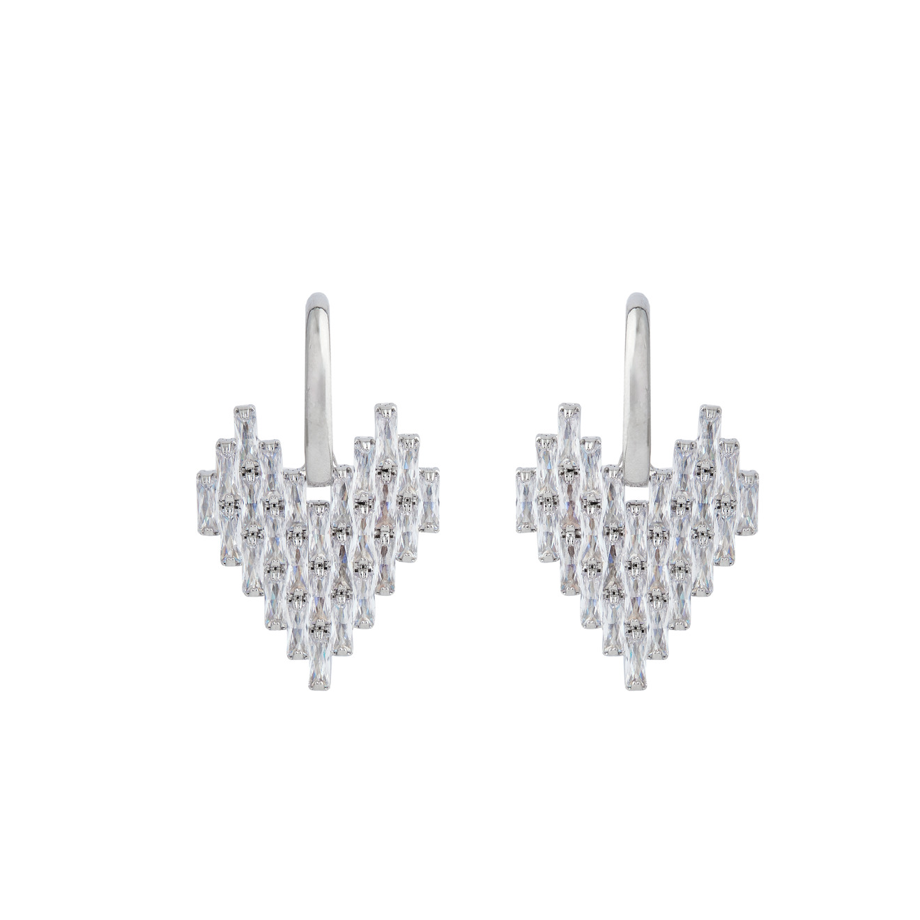 Herald Percy Серебристые серьги-сердца с багетами кристаллов herald percy серебристые серьги хупы с дорожкой из белых кристаллов