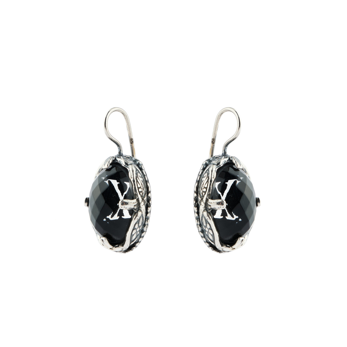 Gem Kingdom Серьги из серебра с черным кристаллами с буквой Х gem kingdom серебряный медальон с буквой s